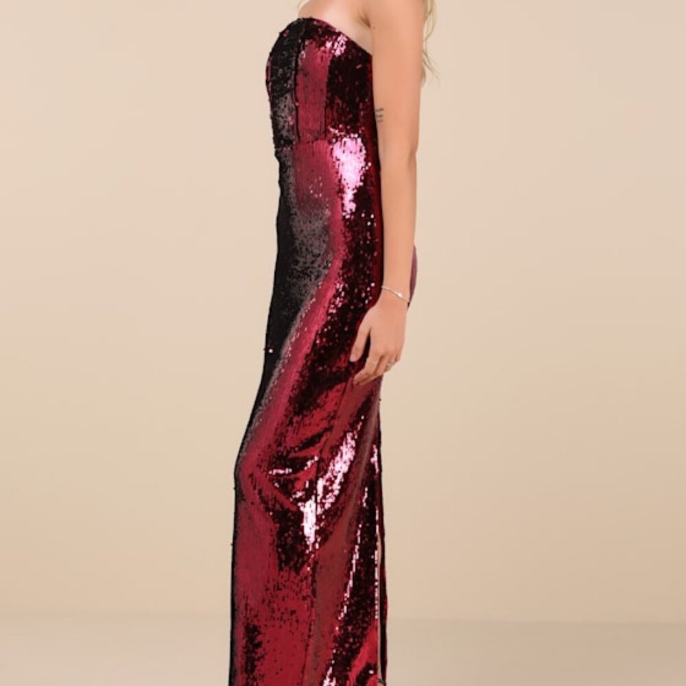 NEW Lulus Dazzling Extravagance Red Sequin Strapless Bustier Maxi Dress - Size